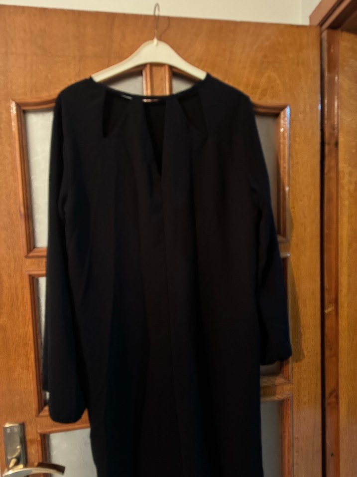 Siyah Midi Kadın elbise , Uzun Kollu, Salaş Kesim - Görsel 2