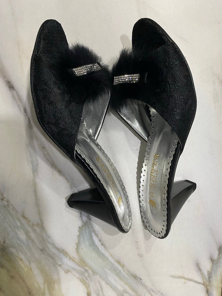 Siyah Kürklü Stiletto Topuklu Kadın Terlik - Görsel 2