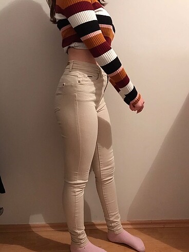 Krem rengi skinny jean