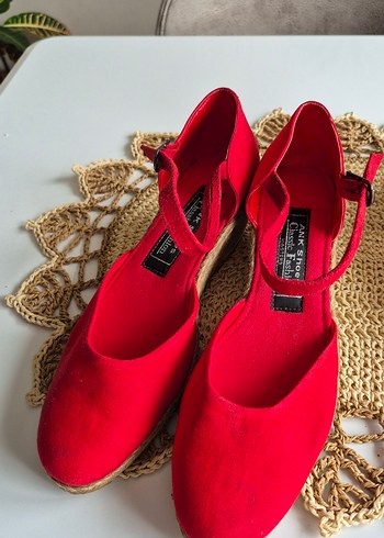 Kırmızı kumaş Dolgu Topuklu Kadın Espadril - Görsel 4