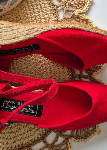 Kırmızı kumaş Dolgu Topuklu Kadın Espadril - Görsel 3