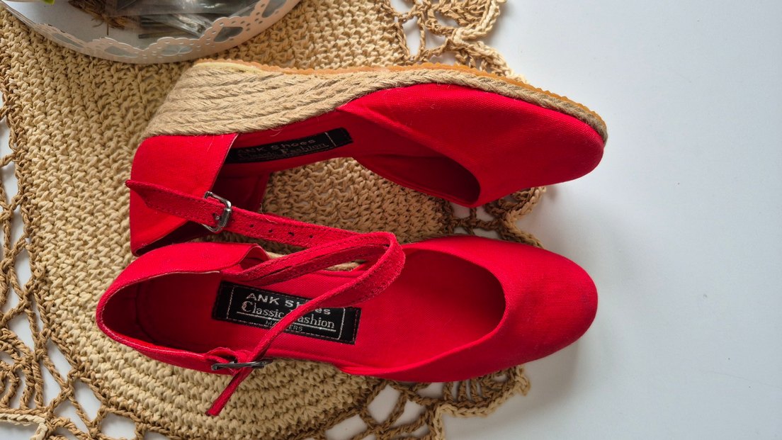 Kırmızı kumaş Dolgu Topuklu Kadın Espadril - Görsel 3