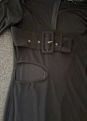 Kemer Detaylı Siyah Gotik Midi Elbise - Görsel 3