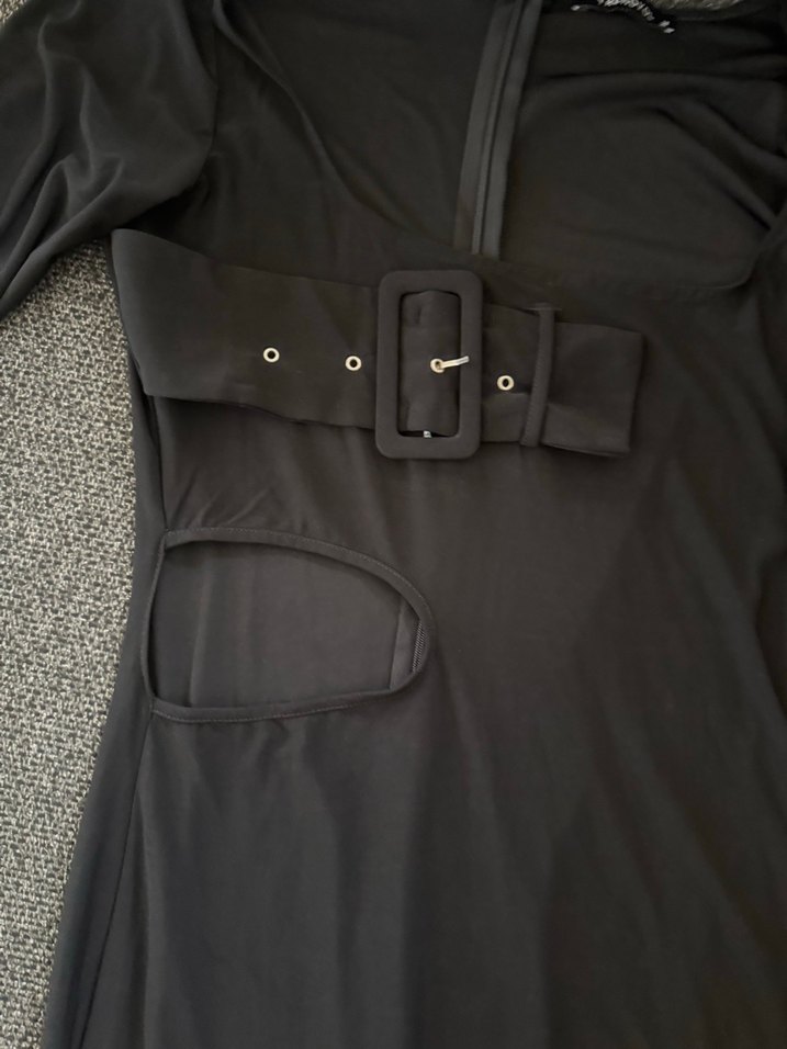 Kemer Detaylı Siyah Gotik Midi Elbise - Görsel 3