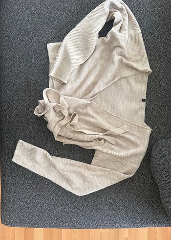 Bej Keten Fitilli bağlamalı Triko Bluz - Görsel 2