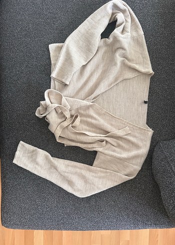 Bej Keten Fitilli bağlamalı Triko Bluz - Görsel 3