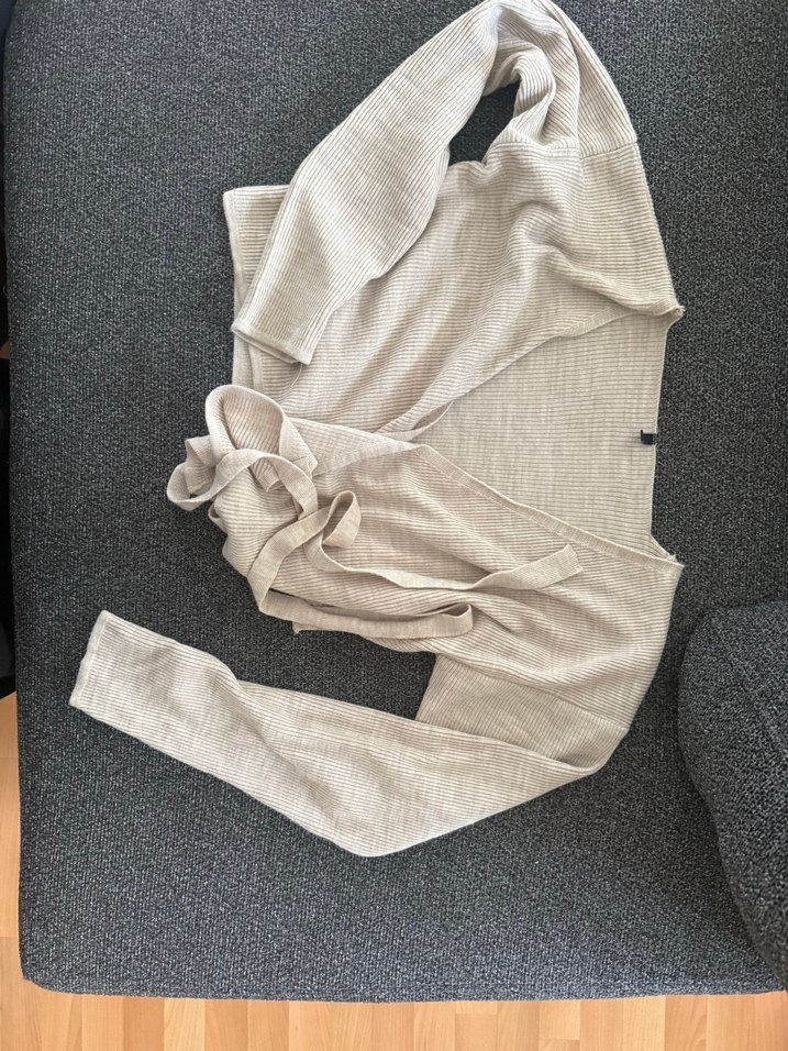 Bej Keten Fitilli bağlamalı Triko Bluz - Görsel 2