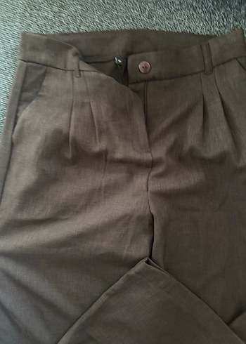 Kahverengi Pilili Kadın Kumaş Pantolon - Görsel 3