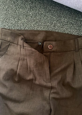 Kahverengi Pilili Kadın Kumaş Pantolon - Görsel 2