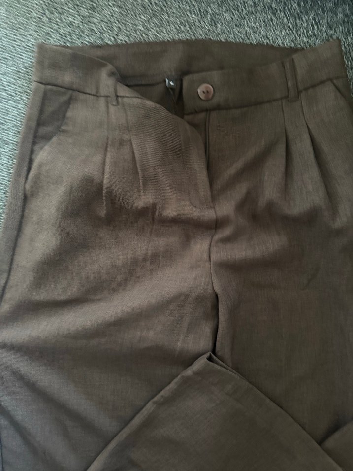 Kahverengi Pilili Kadın Kumaş Pantolon - Görsel 3