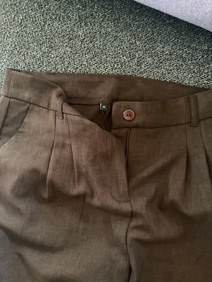Kahverengi Pilili Kadın Kumaş Pantolon - Görsel 2