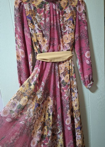 Pembe Çiçekli Bohem Uzun Elbise - Görsel 2