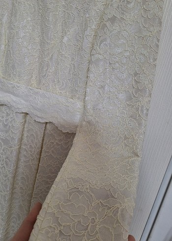 Uzun Kollu Beyaz Vintage Kadın Elbise - Görsel 4