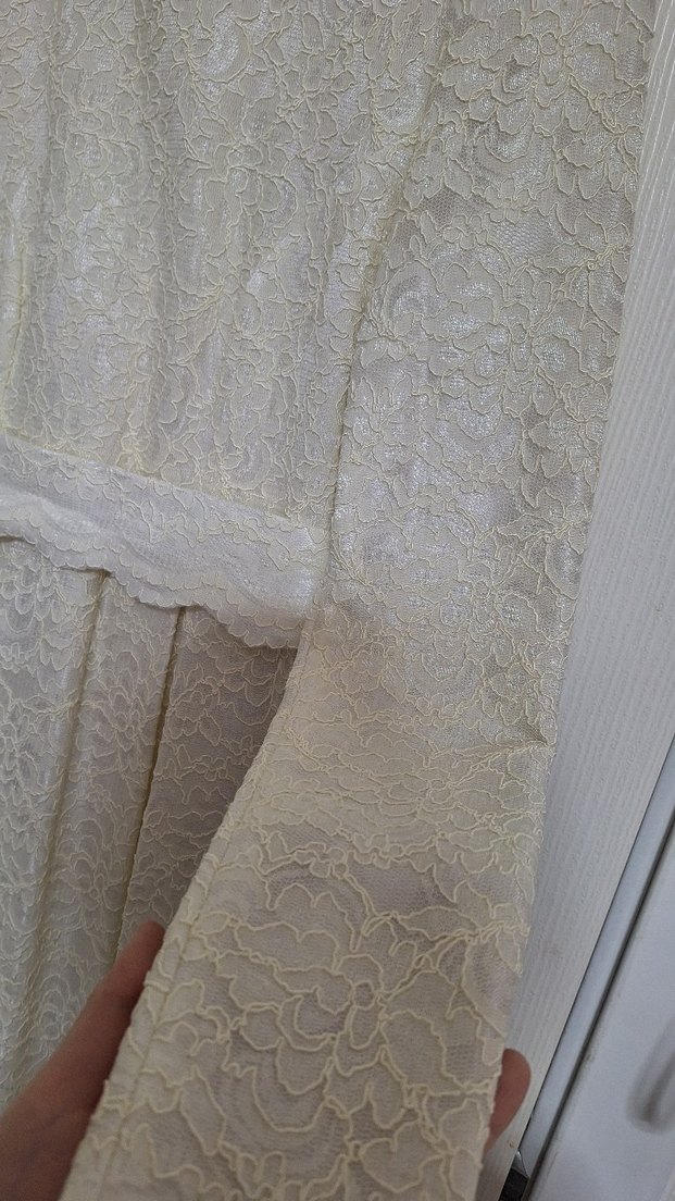 Uzun Kollu Beyaz Vintage Kadın Elbise - Görsel 4