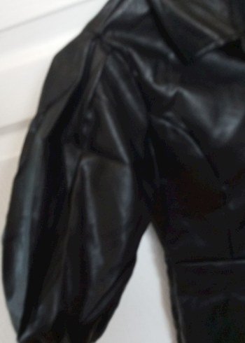 Kadın Siyah Deri Gotik Kısa Kollu  deri danteli elbise boy - Görsel 2