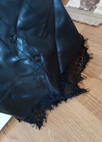 Kadın Siyah Deri Gotik Kısa Kollu  deri danteli elbise boy - Görsel 3