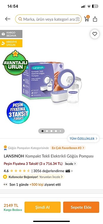 Beden LANSİNOH ELEKTRİKLİ GÖĞÜS POMPASI