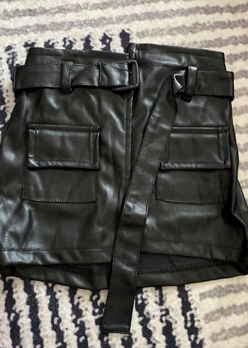 Kız bebek 2li etek Tokalı Siyah Deri Mini Şort - Görsel 7