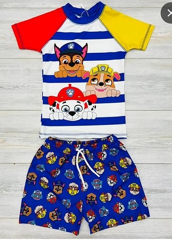Renkli Erkek Çocuk Paw Patrol Desenli Mayo Takımı