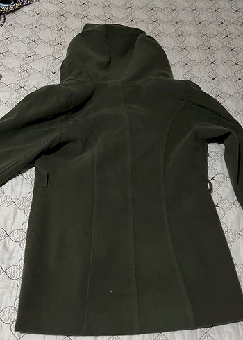 Düğmeli Kapüşonlu hakü yeşil  Kadın Kaban - Görsel 4