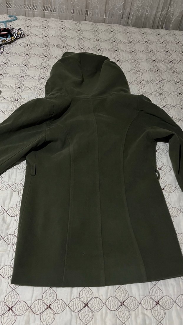 Düğmeli Kapüşonlu hakü yeşil  Kadın Kaban - Görsel 4