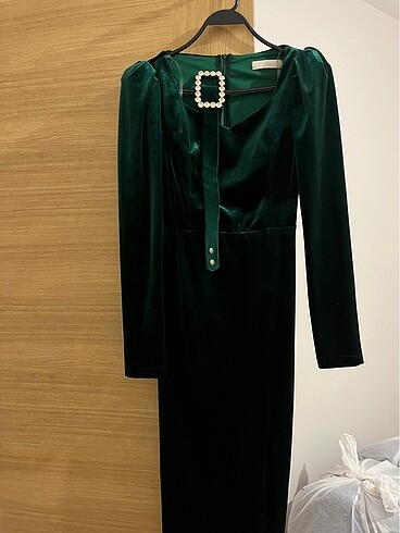 Diğer Zümrüt yeşili kadife elbise