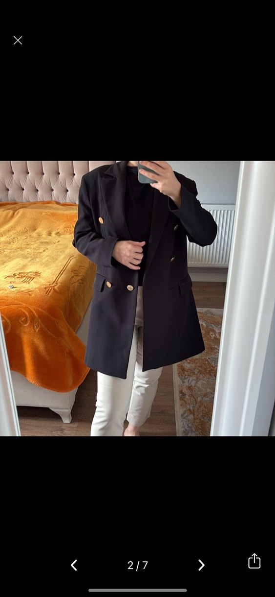 Siyah Düğmeli Modest Kadın Blazer Ceket - Görsel 2