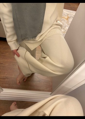 Ekru tesettür ikili triko takım - Görsel 2