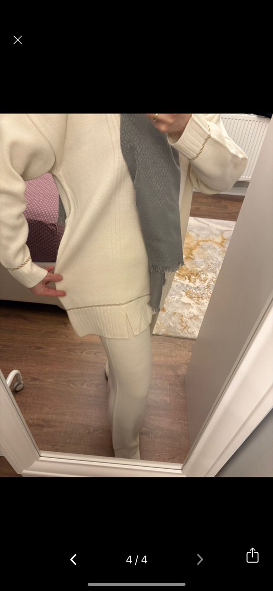 Ekru tesettür ikili triko takım - Görsel 4