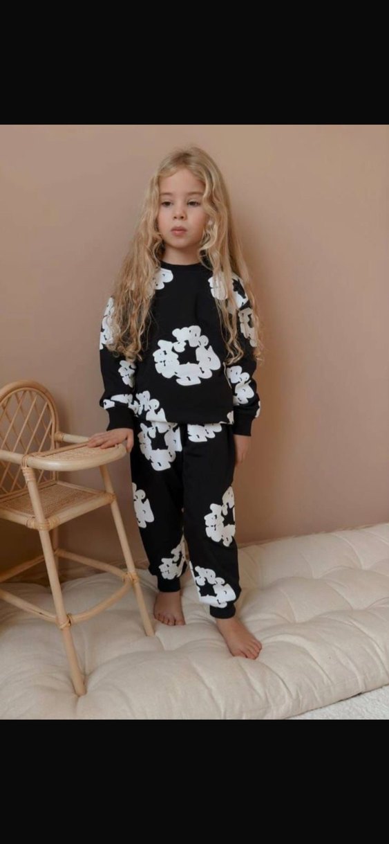 Siyah Beyaz Batik Desenli kız  çocuk Takımı - Görsel 4