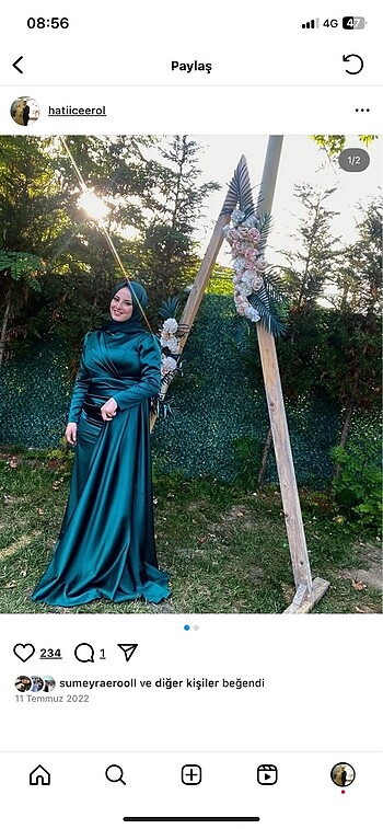 40 Beden yeşil Renk Tesettür abiye