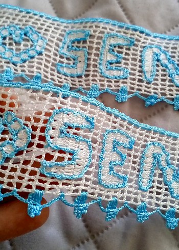 El Yapımı Mavi Beyaz Dantel Süsleme - Görsel 3