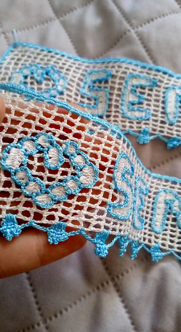 El Yapımı Mavi Beyaz Dantel Süsleme - Görsel 4