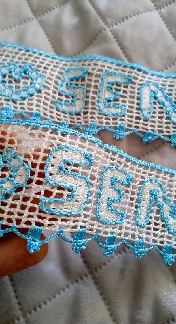 El Yapımı Mavi Beyaz Dantel Süsleme - Görsel 3