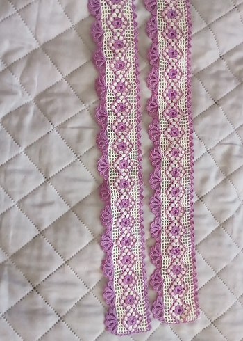 Mor İşlemeli El Yapımı Dantel Şerit - Görsel 2