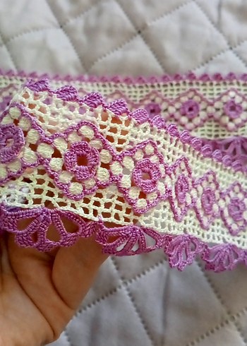 Mor İşlemeli El Yapımı Dantel Şerit - Görsel 5