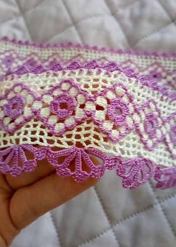 Mor İşlemeli El Yapımı Dantel Şerit - Görsel 4