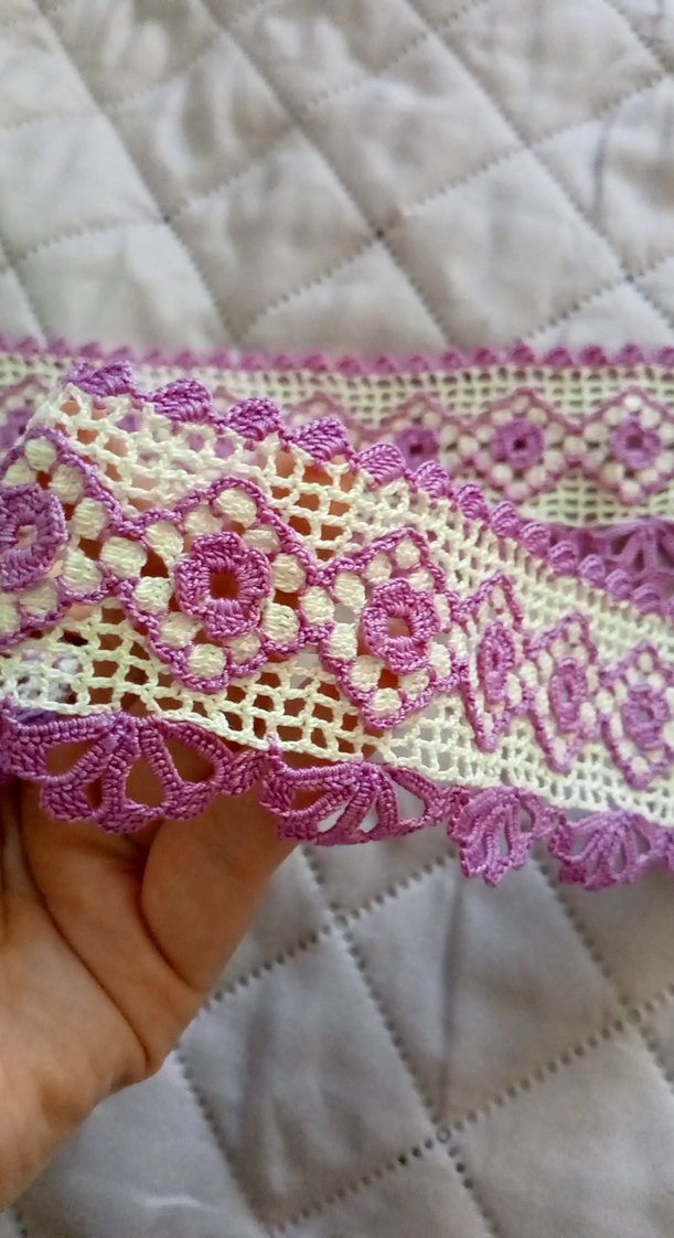 Mor İşlemeli El Yapımı Dantel Şerit - Görsel 5