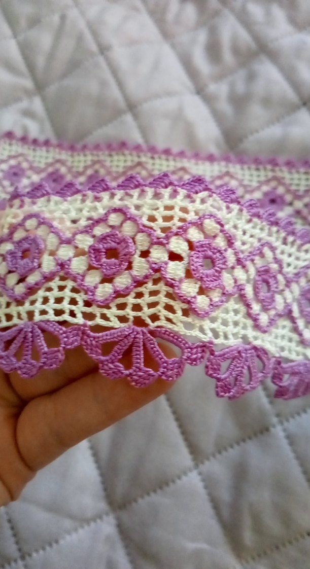 Mor İşlemeli El Yapımı Dantel Şerit - Görsel 4