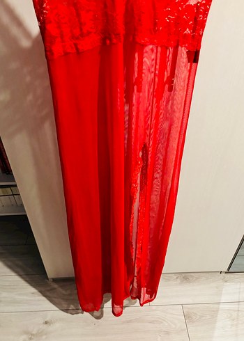Kırmızı Bohem Midi Transparan Gecelik - Görsel 3