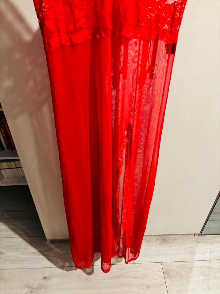 Kırmızı Bohem Midi Transparan Gecelik - Görsel 3