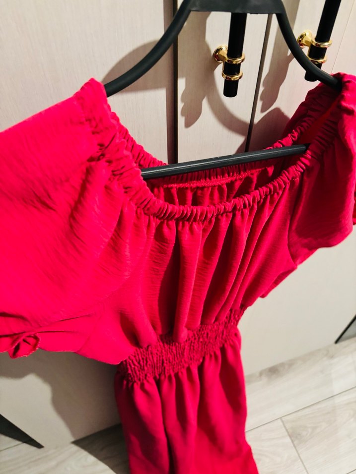 Pembe Fırfırlı Uzun Kadın Elbise - Görsel 3