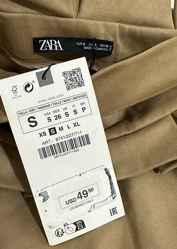Zara Bej Yuksek Bel Nubuk Gorunumlu Etek