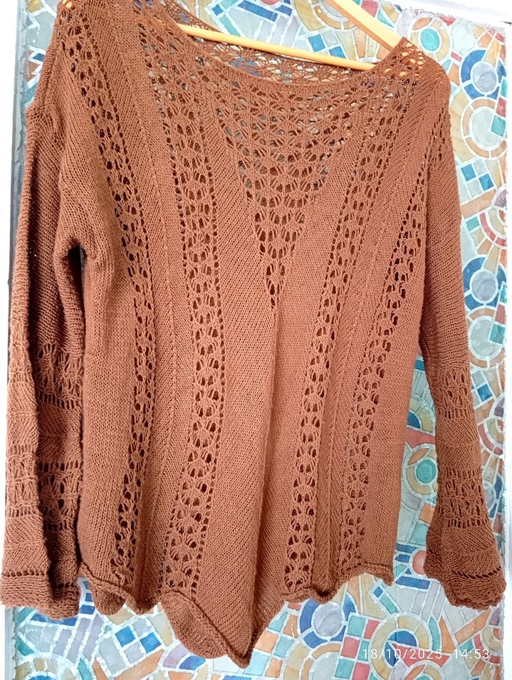 Kadın Kahverengi Bohem Örgü Kolsuz Kazak - Görsel 2