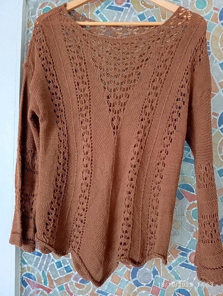 Kadın Kahverengi Bohem Örgü Kolsuz Kazak - Görsel 4