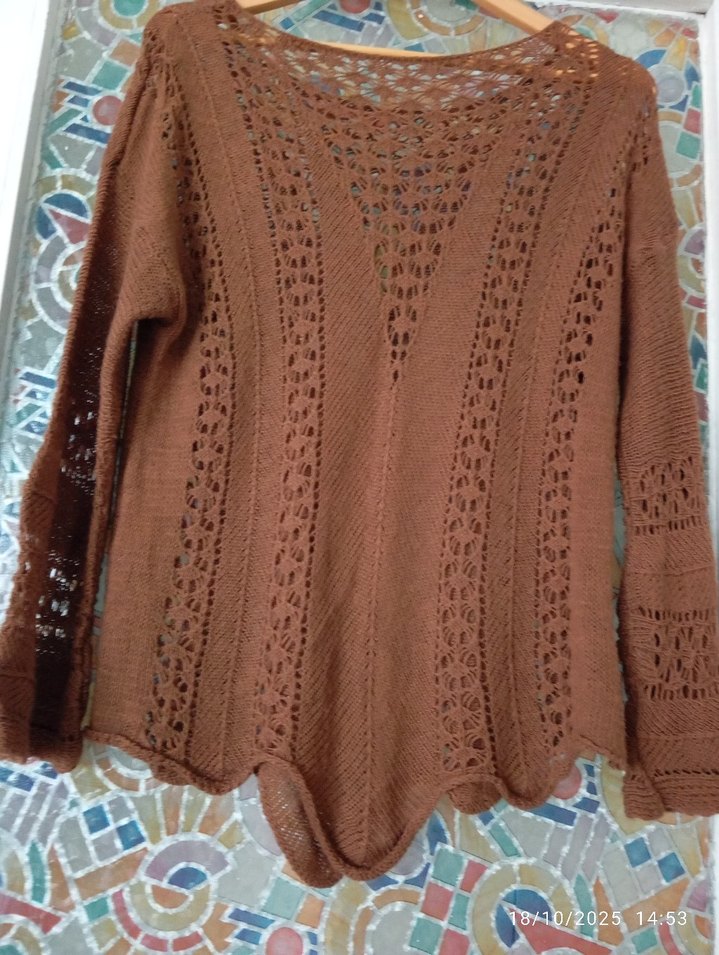 Kadın Kahverengi Bohem Örgü Kolsuz Kazak - Görsel 3