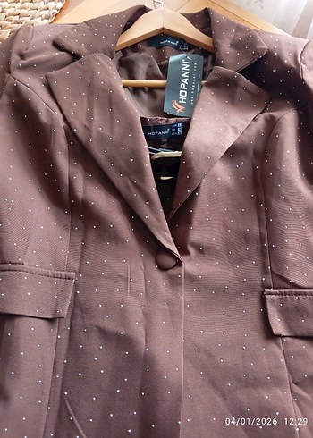 Etiketli taşlı koyu kahve takım - Görsel 4