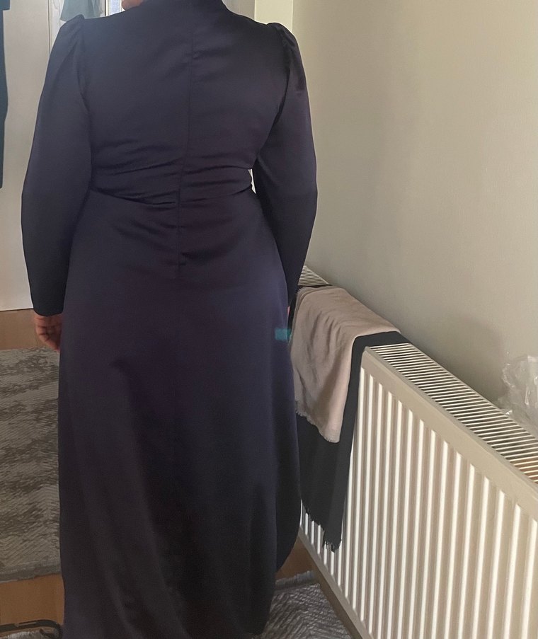 Lacivert Uzun Kollu Gotik Kadın Elbise - Görsel 2