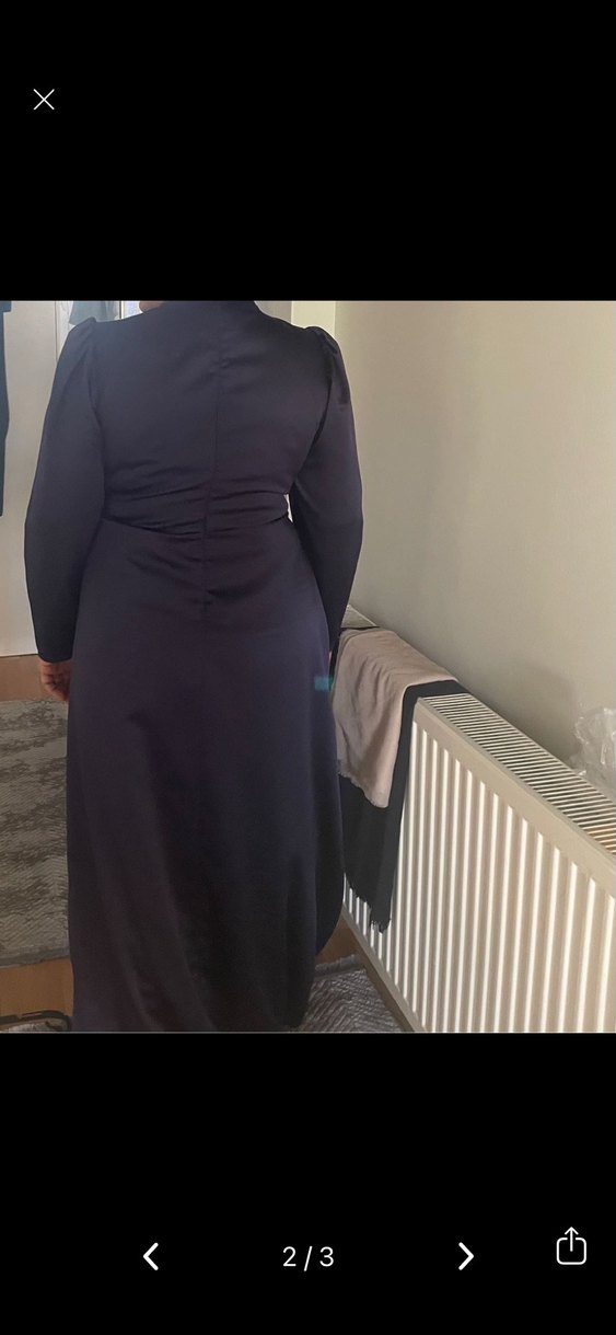 Uzun Kollu Drapeli Lacivert Abiye Elbise - Görsel 2