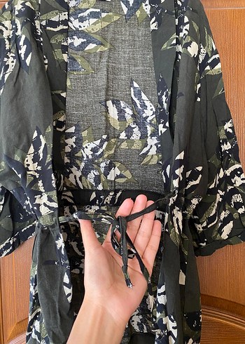 m Beden haki Renk Kadın Kamuflaj Desenli Uzun Bohem Kimono